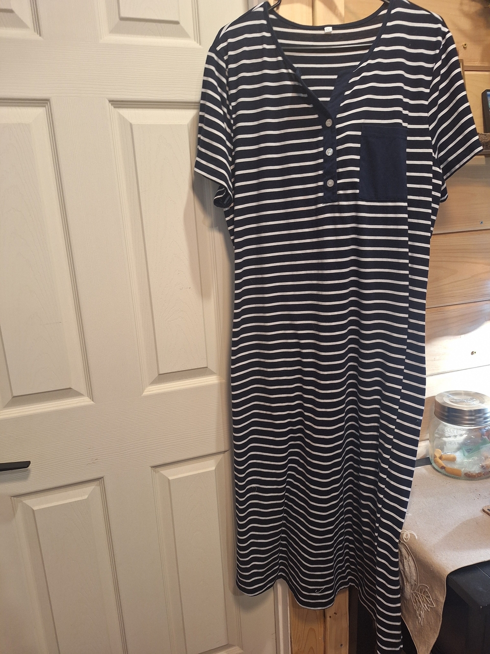 Striped Navy and White Maxi Dress with Pocket